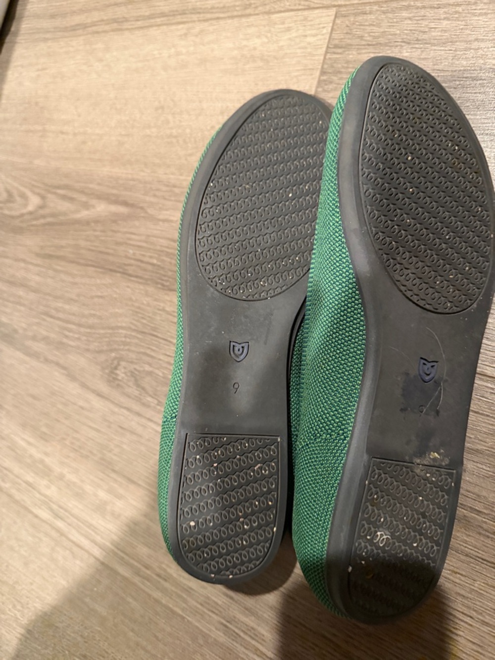 Rothy's Forest Green Knit Pointed-Toe Flats with Blue Trim - Picture 3 of 4